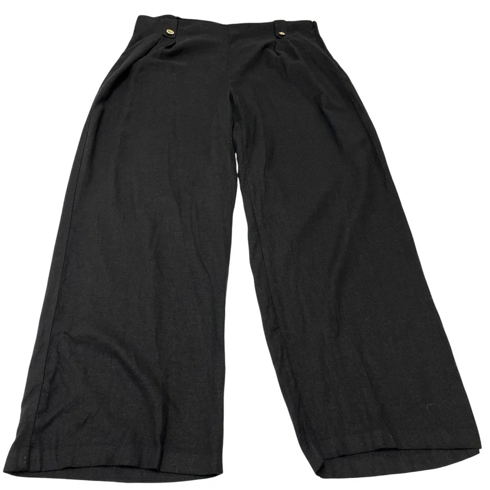 Michael Kors Pants Black Linen Blend Wide Leg Side Zip 14 Lagenlook Capsule